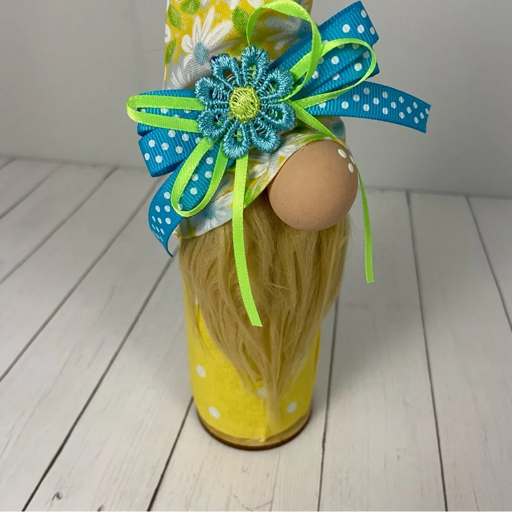 Handmade Gnome Daisy Yellow Polka Dot Fabric Multicolor Bow Tiered Tray Spring - Picture 4 of 11